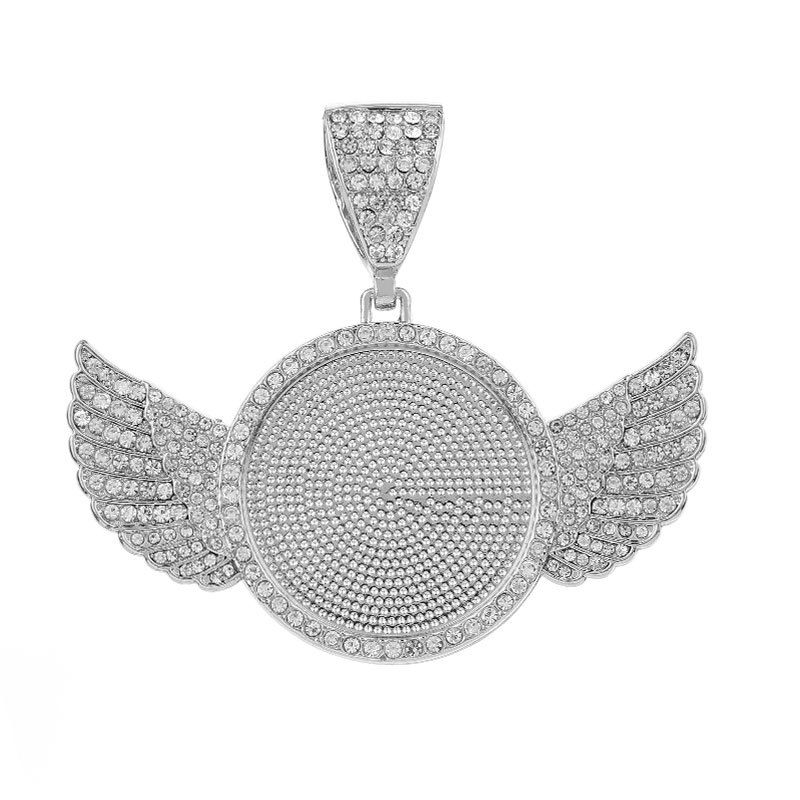 Ciondolo portafoto con ali d'angelo di diamanti, design personalizzato, cubano, di grande successo transfrontaliero europeo e americano_voghion.com
