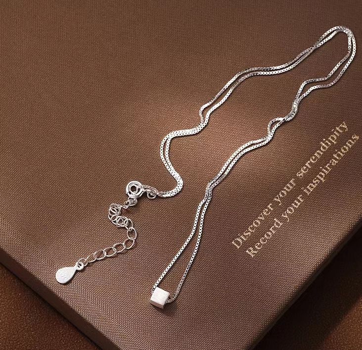 S999 puur zilveren kleine suikerklontjesketting voor vrouwen minimalistische koude stijl niche high-end geborsteld geometrisch vierkant_voghion.com