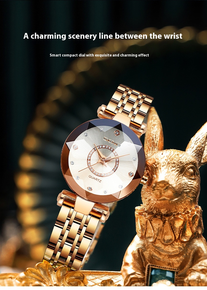 2023 Ocean Heart Quartz Live Broadcast: A Small Crowd Diamond Face Glass Solid Steel Band Women's Waterproof Watch_voghion.com