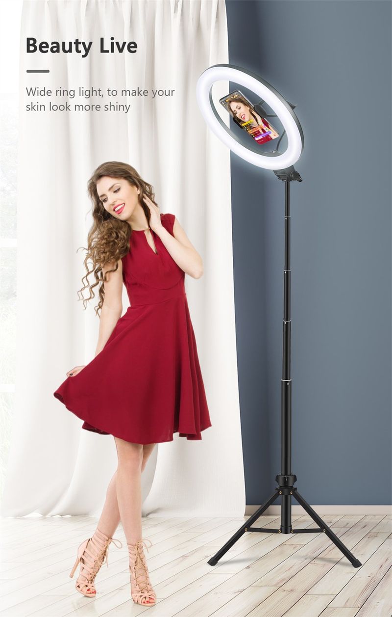 Anneau lumineux circulaire pour prise de vue YouTube, Vlog, selfie, lampe pour appareil photo, vidéo, éclairage de studio, support de téléphone_voghion.com