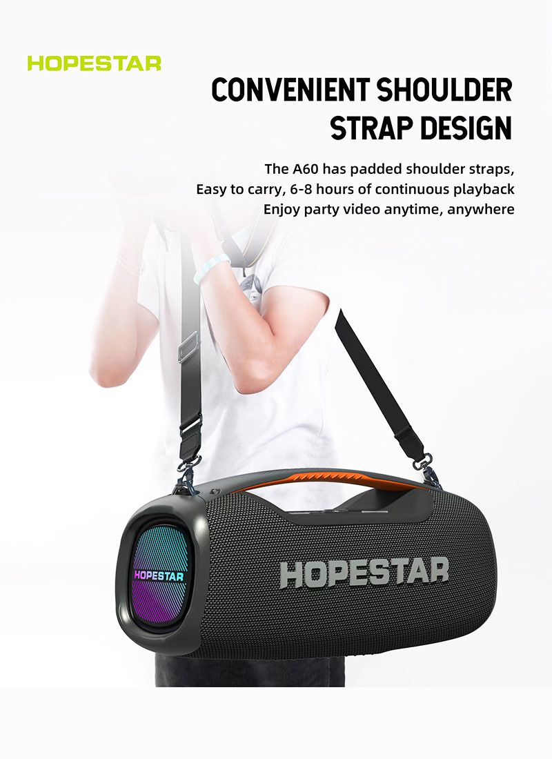 Hopestar 100W subwoofer luidspreker, hoogwaardige, luide draagbare audiospeler, A60 Bluetooth-verbonden thuismicrofoon_voghion.com