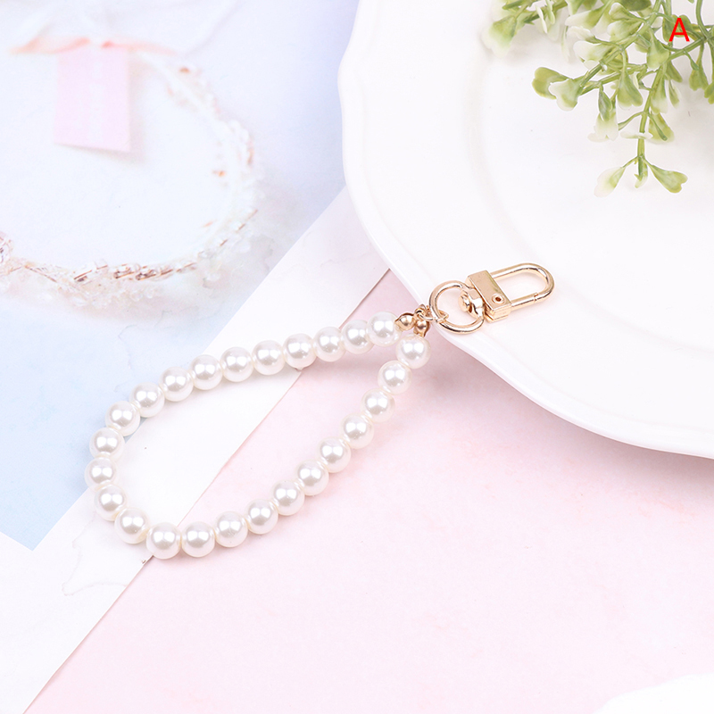 Short Pearl Lanyard Fashion Rhinestone Pendant Mobile Phone Lanyard Hand-woven Wrist Strap Back Case Anti-lost Lanyard_voghion.com