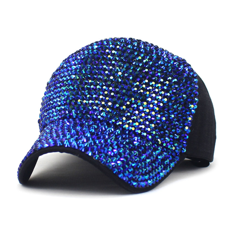 Modischer bunter gepunkteter Baseball-Sonnenschutz für Damen im Freien, AB-Diamant, glänzend, gebogene Traufe, Entenzungenhut_voghion.com