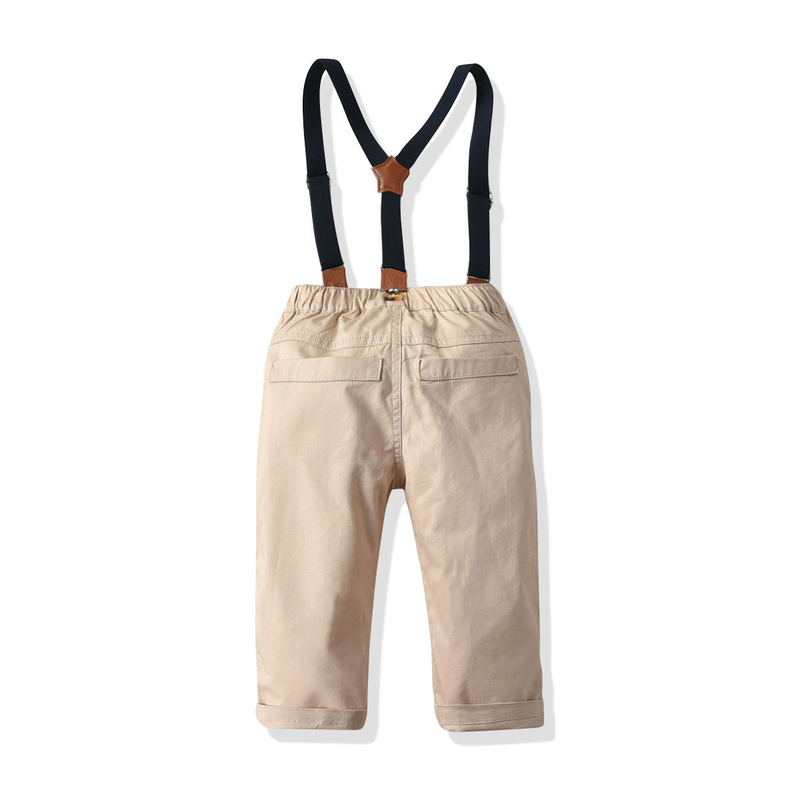 Camicia a righe a maniche corte autunnale, bretelle, pantaloni e papillon Abito da gentiluomo in quattro pezzi per bambini_voghion.com