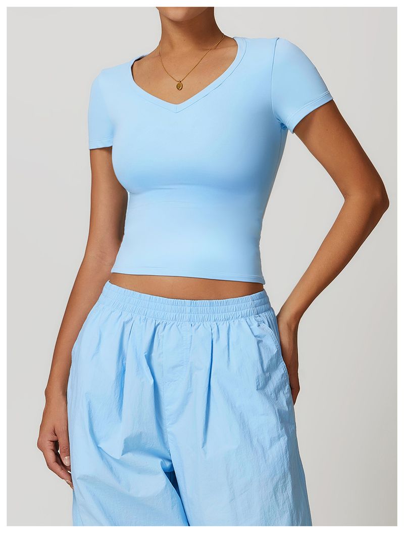 Vêtements pour femmes, haut de yoga moulant à manches courtes, résistant aux chocs, pour la course à pied, le Pilates, le fitness, le sport, le séchage rapide_voghion.com