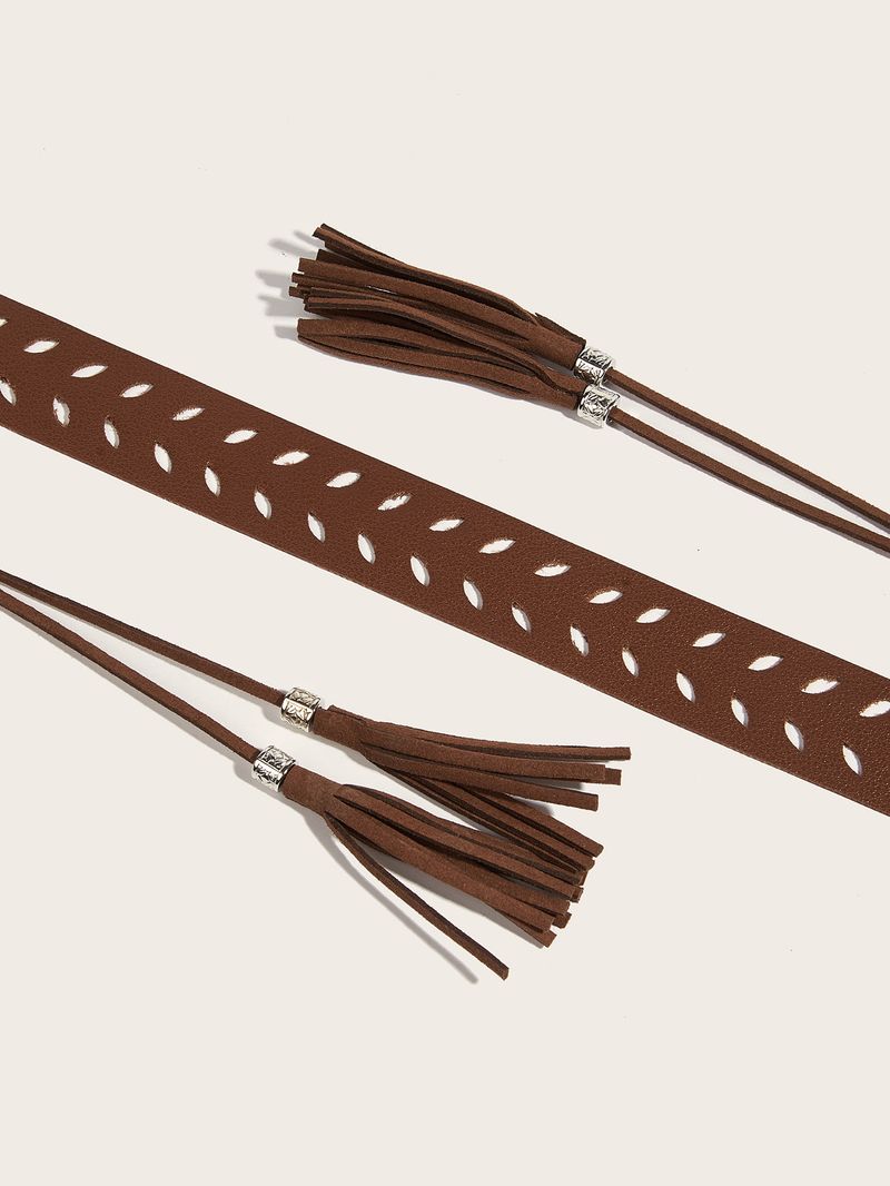 Cintura da donna versatile con borchie, in pelle PU circolare traforata, stile street fashion, con cinturino unico_voghion.com