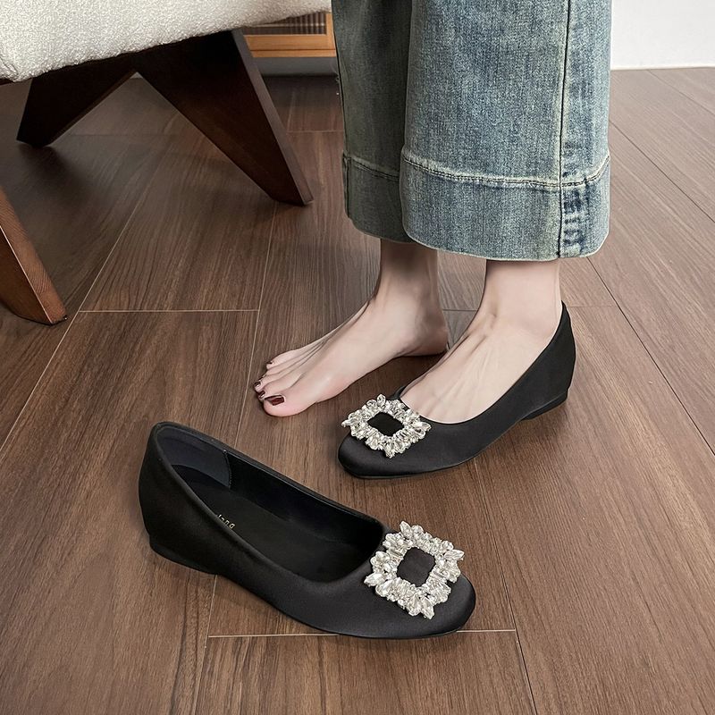 Scarpe singole francesi da donna con aumento dell'altezza interna, con gonna bassa e strass, scarpe da sposa con suola piatta_voghion.com