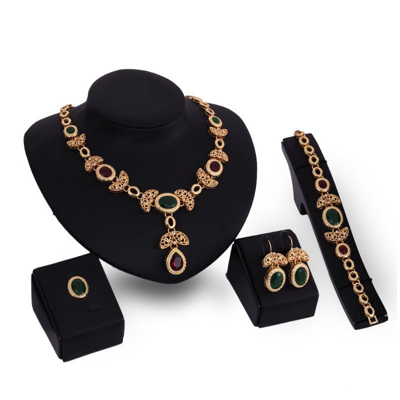 Faarweg Bijouset, Halskette, Ouerréng, Réng, Armbänner, Legierungsset mat véier Deeler_voghion.com