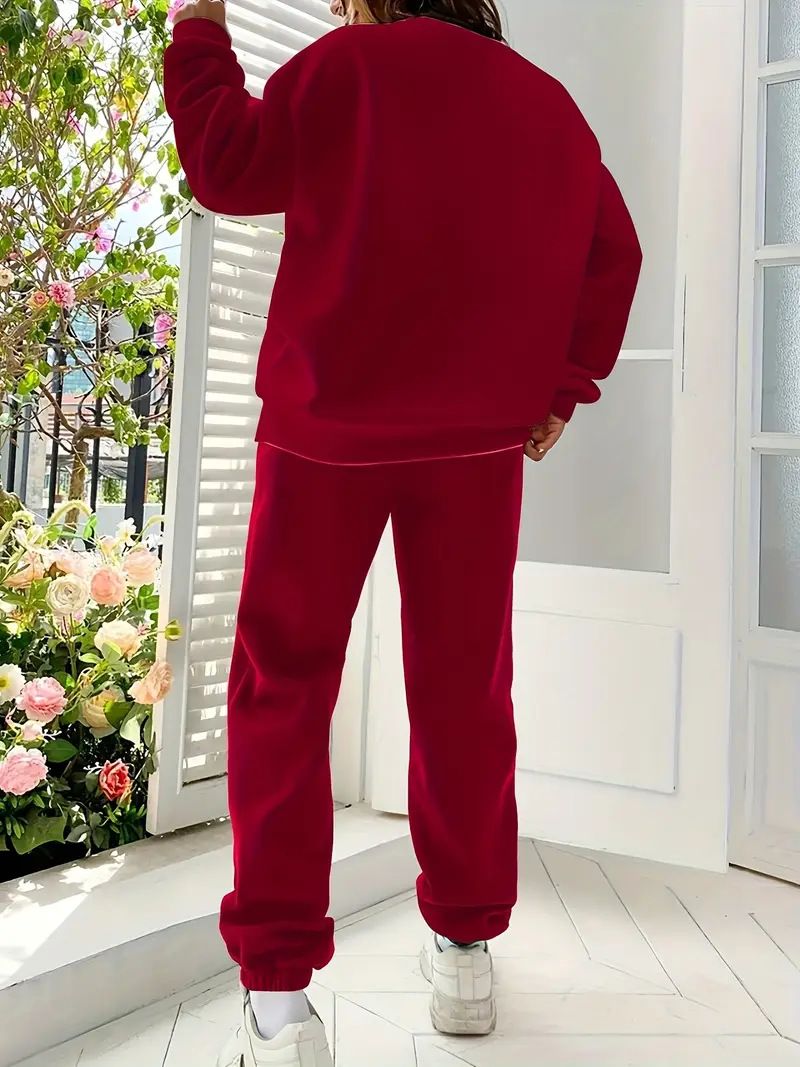 Tuta da donna stampata in due pezzi, con maglia a maniche lunghe e pantaloni con coulisse in vita, abbigliamento sportivo casual per primavera e autunno._voghion.com