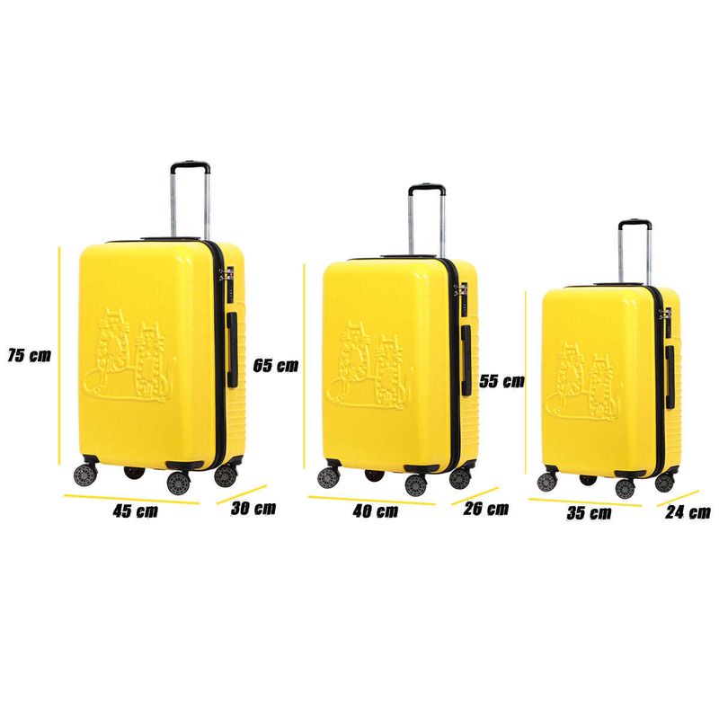 Biggdesign Cats Hardshell Spinner Luggage Set, Yellow, 3 Pcs._voghion.com