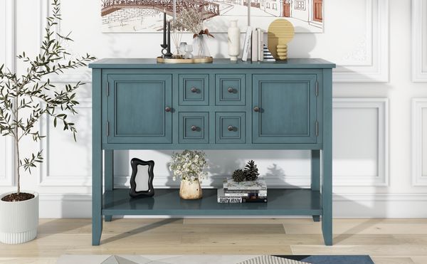 TREXM Cambridge Series Ample Storage Vintage Console Table With Four Small Drawers And Bottom Shelf For Living Rooms, Entrances And Kitchens (Dark B_voghion.com