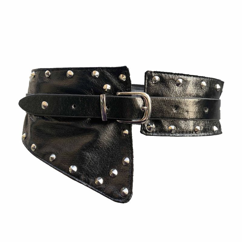 Cinto feminino de couro PU revestido irregular, estilo europeu e americano, com fivela de pino e fecho de segurança. Possui um design casual e moderno._voghion.com