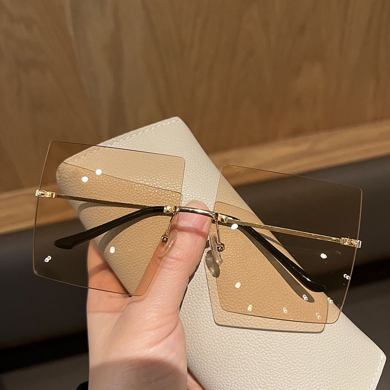 LazyZoom INS Fashion Vintage met grote randen Stijlvolle nieuwe trendy zonnebril voor mannen en vrouwen met groot gezicht Frameloze UV-bescherming_voghion.com