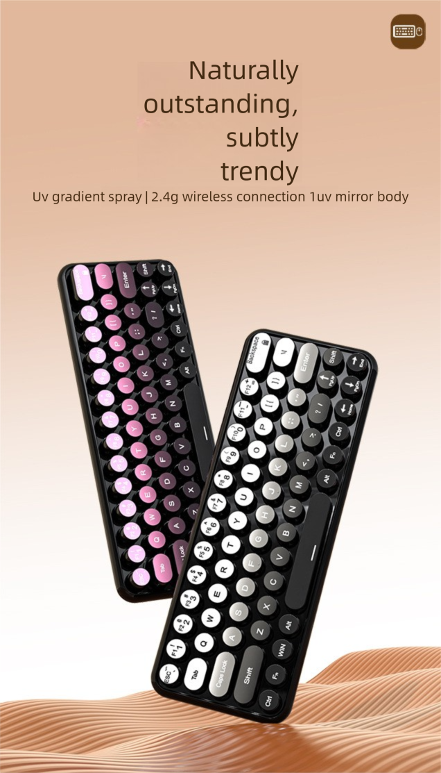 Girls Office Three-Mode Wireless Bluetooth Mouse Set Gradient Color Computer Laptop Membrane Mechanical Keyboard_voghion.com
