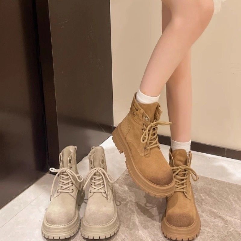 Martin Short For Women 2025 Autumn Winter New Thick Sole Height Increaing Non-Slip Suede Britih Style Yellow Work_voghion.com