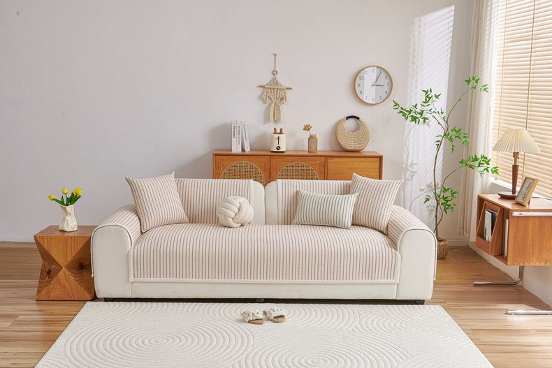 Premium Chenille Sofa Kussenhoezen & Kussensets – Moderne Gestreepte & Effen Beschermers voor 3-zitsbanken, Antislip & Ademend_voghion.com