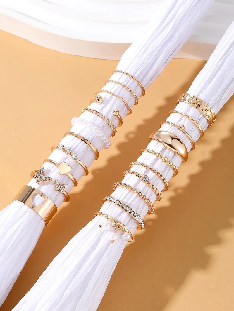 Ready Stock 23pcs/Set Vintage Heart Butterfly Rings Set For Women Fashion Gold Color Geometric Hollow Finger Ring Wedding Party_voghion.com
