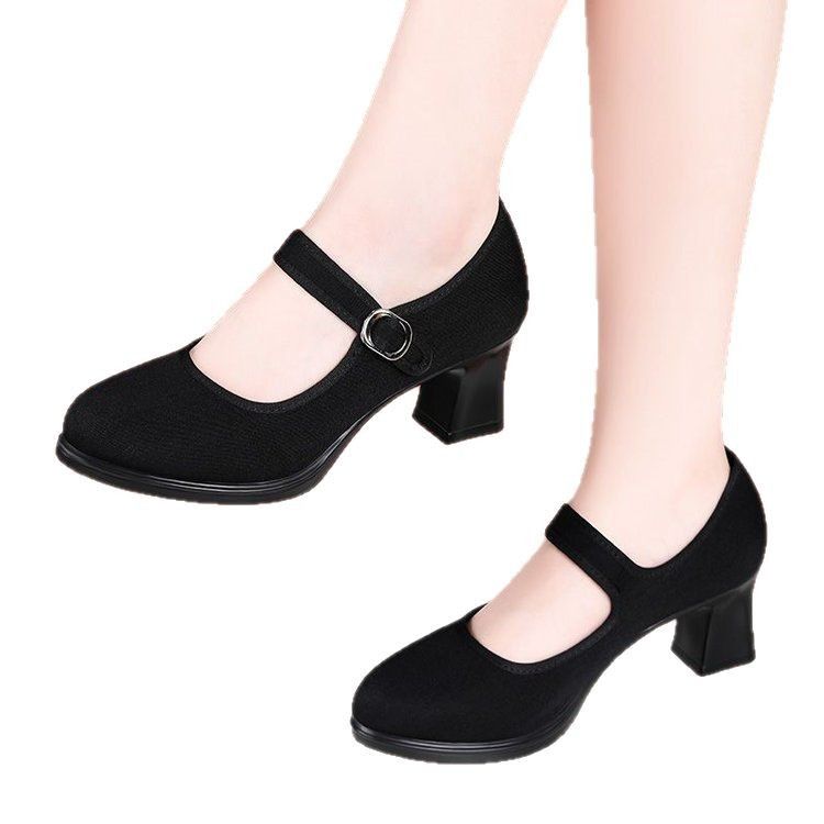 Cheongsam Soft-soled Cloth Shoes Model Non-slip Black Single Shoes Work Shoes High Heels Dancing Mother_voghion.com