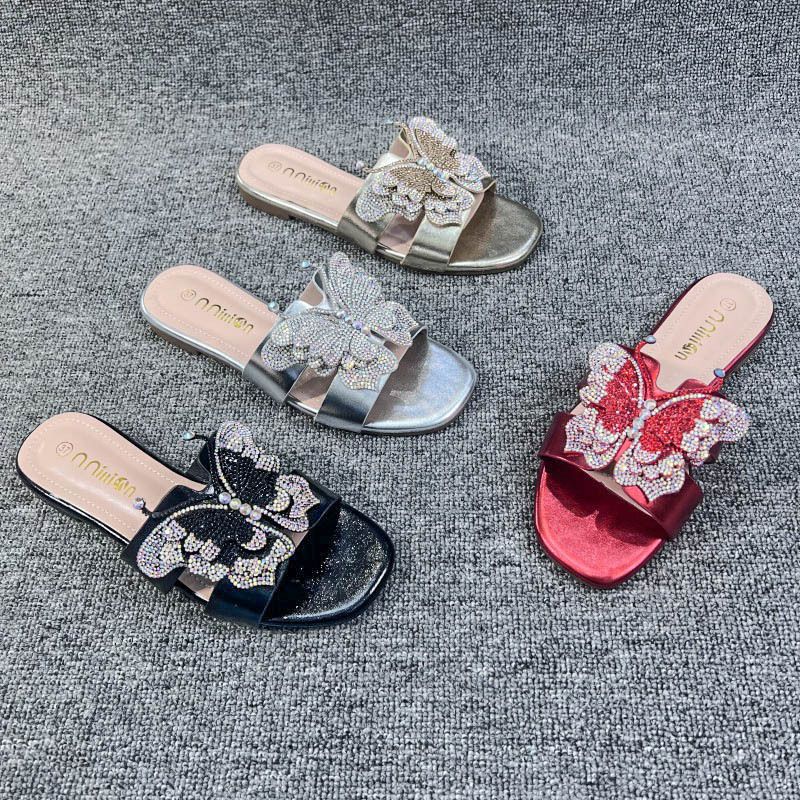 Chaussons pour femmes, ballerines pour femmes, chaussures plates, surface diamantée, extérieur, sans lacet, mode, pantoufles pour femmes Huidong, usine_voghion.com