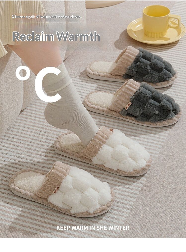 Voyage Women's Winter Indoor Home Slippers Beauty Salon Guest Couple Warm Plush Cotton Shoes With Heel For Men And Women_voghion.com