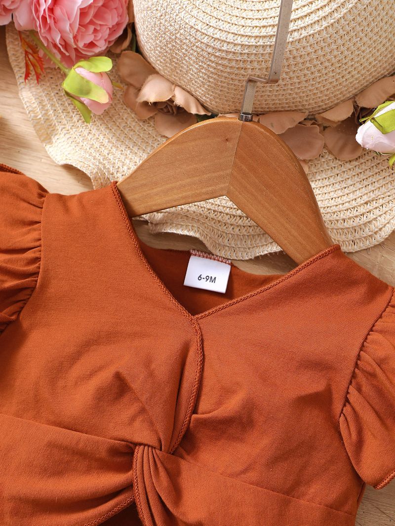 Mutter & Kind Baby Ärmelloses einfarbiges T-Shirt und gestreifte Shorts Set_voghion.com