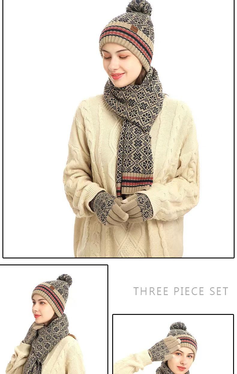 fornitura speciale di nuovo vestito caldo invernale per il commercio estero, cappello e sciarpa in lana lavorata a maglia acrilica, set da tre pezzi_voghion.com
