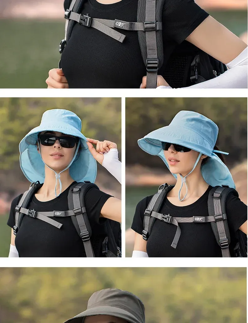 Cappelli estivi da donna con visiera a forma di foro per coda di cavallo, con tesa larga e protezione solare_voghion.com