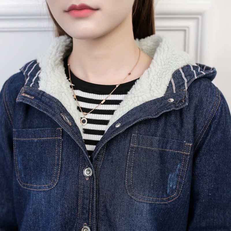 Abbigliamento donna giacca imbottita in cotone denim giacca medio lunga da donna imbottita in cotone cashmere taglie forti con giacca in denim con cappuccio_voghion.com