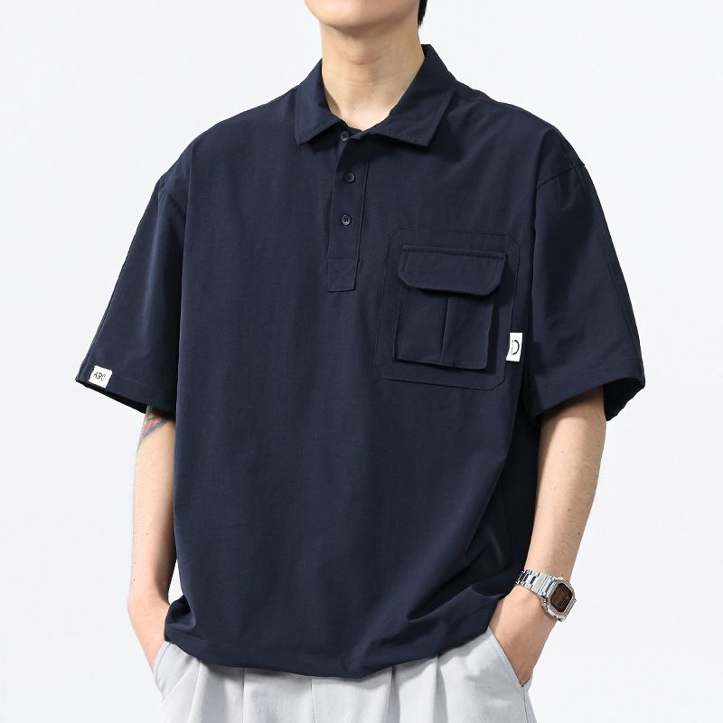Retro Workwear Pullover Short Sleeved Polo Shirt Men's Outdoor Loose Casual Top_voghion.com