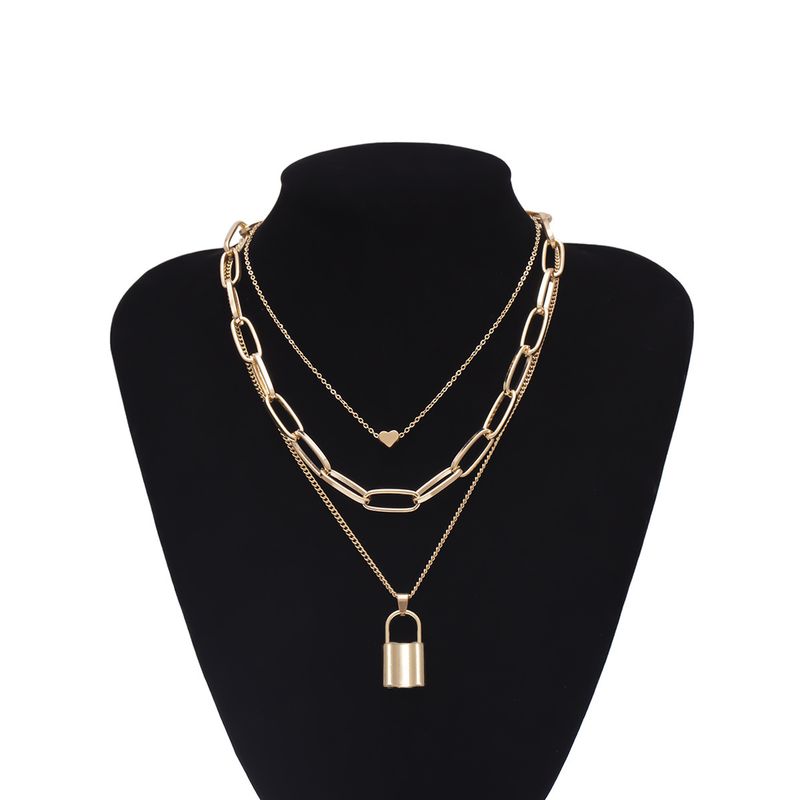 Versatile Baroque Pearl For Women's Multi Layered Lock Shaped Love Necklace With Collar Chain_voghion.com
