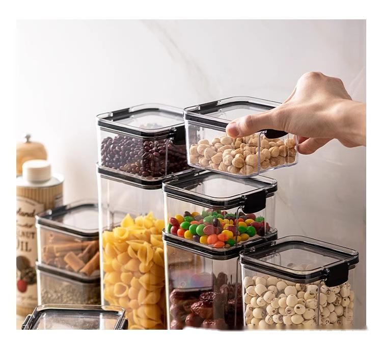 Barattolo di plastica trasparente per alimenti, quadrato, spesso, con coperchio, per cereali e cereali_voghion.com