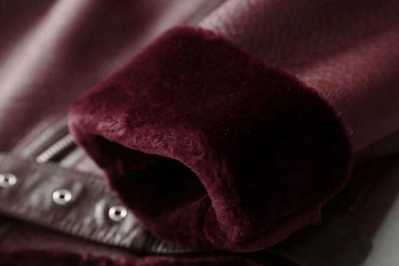 Damkläder stil vinter dammode motorcykelversion slagpäls i ett stycke förtjockad varm kappa läderjacka för kvinnor_voghion.com