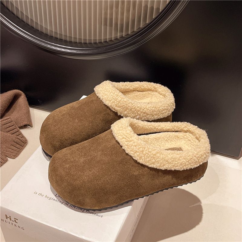 Damenschuhe Birkenstocks mit dicker Sohle für Damen, Winter-Plüsch-Slipper aus Baumwolle, Hausschuhe mit geschlossener Zehenpartie für den Außenbereich, höhenverstärkend_voghion.com