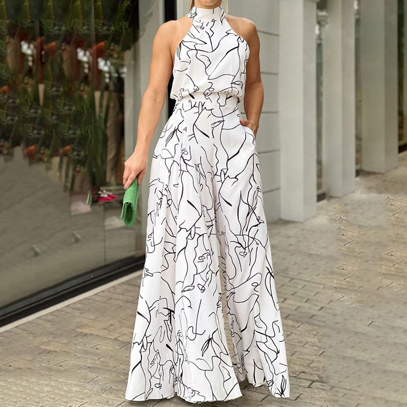 Dameklær Høy midje Strappy Ermeløs Halter Bukser Temperament Ny Jumpsuit_voghion.com