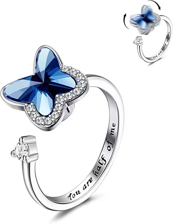 Rotating Engraving Adjustable Anxiety Open Stress Relief Zircon Ring For Women_voghion.com