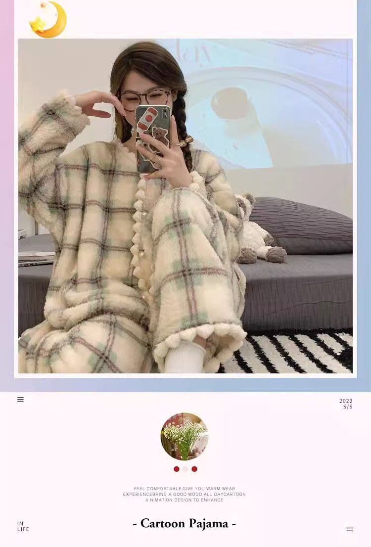 Pigiama in pile corallo per autunno e inverno, cardigan in pile spesso da donna, indossabile anche all'esterno come abbigliamento da casa_voghion.com