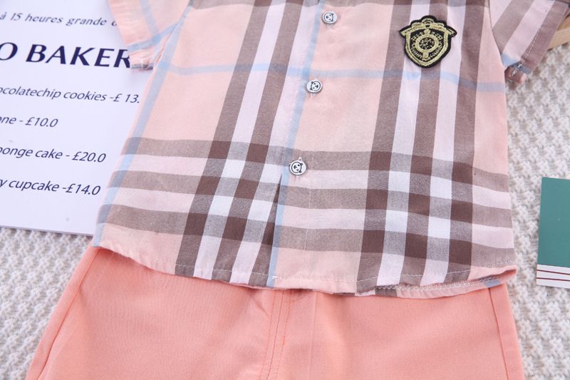 Baby summer new niche design, casual checkered shirt and short sleeved set, two-piece set_voghion.com