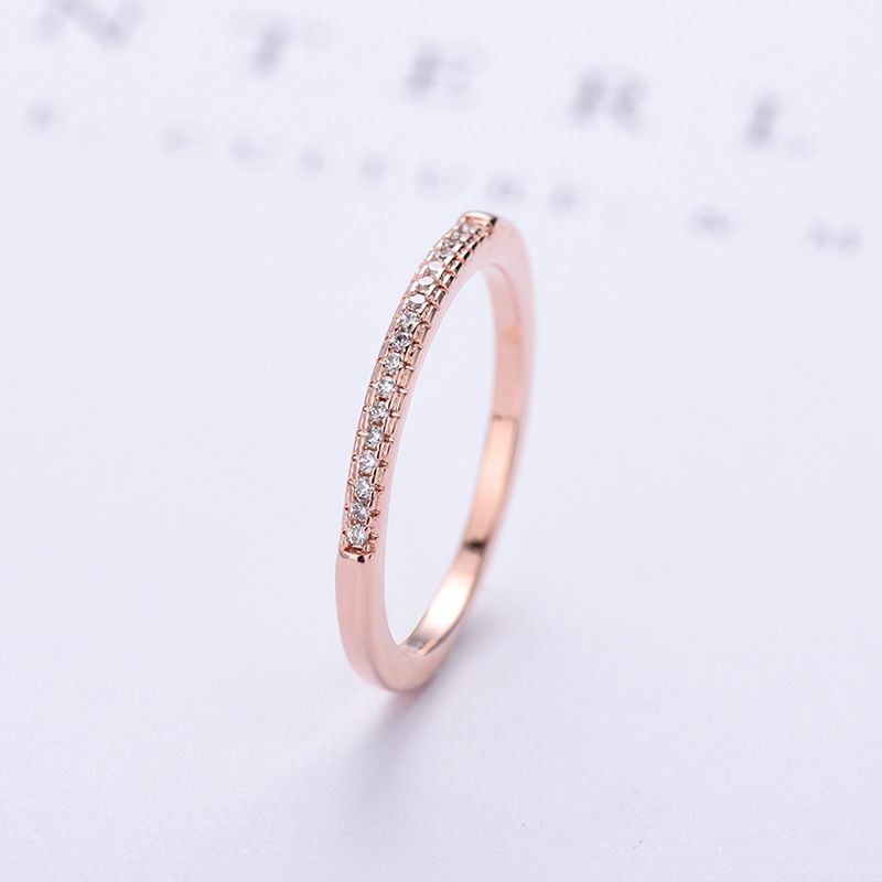 Elegant Light Luxury Stacking Style Single Row Micro Pave Zircon Women's Engagement Female Tail Ring Platinum Rose Gold_voghion.com