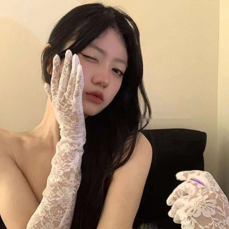Han Miscellaneous Girl Group Style Mesh Flower Wedding Lolita Black And White Lace Gloves Sexy Photography Props_voghion.com