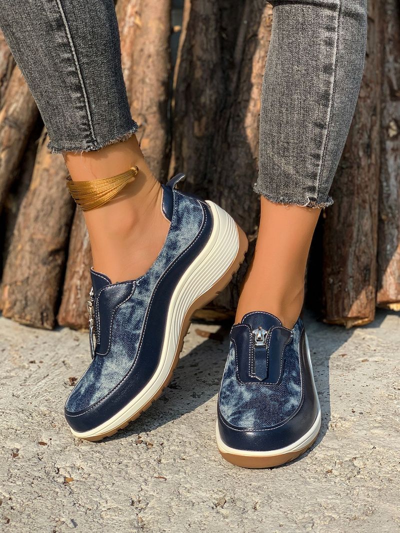 Damenschuhe große Freizeitschuhe farblich passende Leopardenmuster Keilabsatz dicke Sohle runde Zehen Slip-On-Schuhe_voghion.com