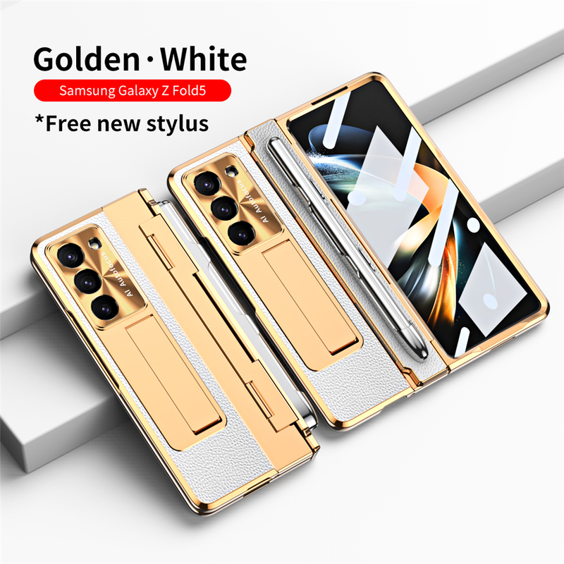Hinge Leather Phone Cae For Samung Galaxy Z Fold 5 5G Cover With S Pen Camera Screen Protection Shockproof Coque_voghion.com