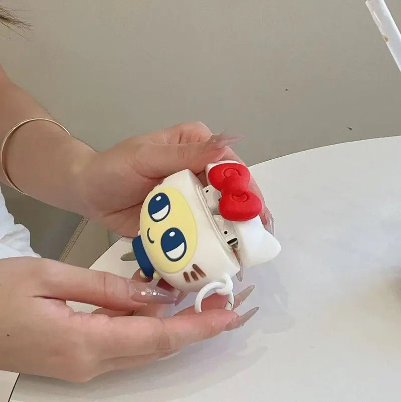 Red Bow Big Eyes Cat Silicone Headphone Protective Cover For AirPods 1 2 3 4 Pro Pro2_voghion.com