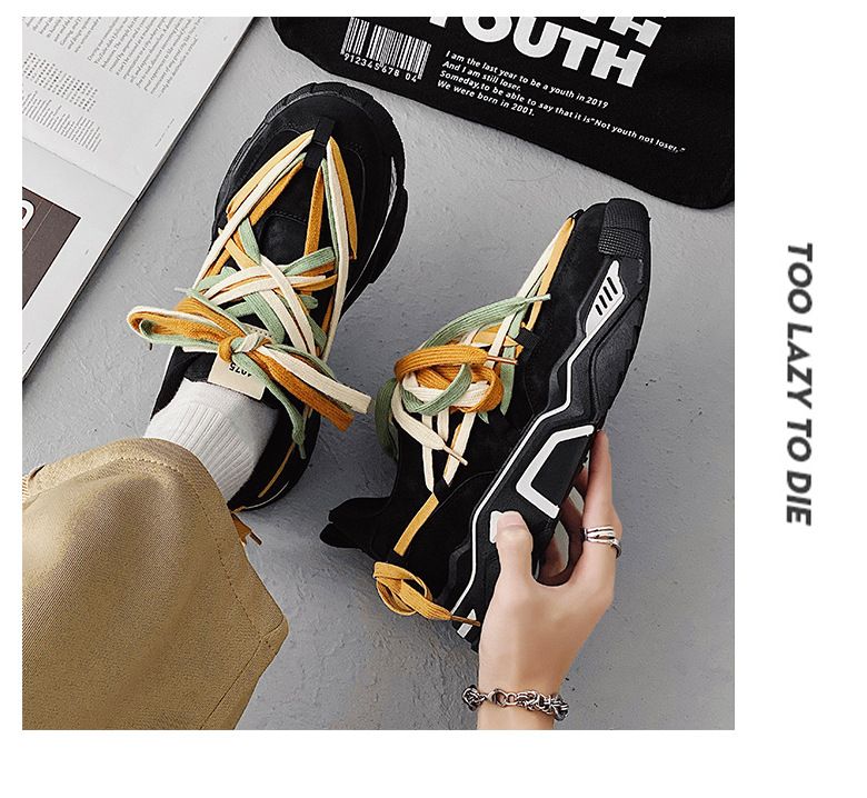 Scarpe casual da uomo alla moda, sportive, alla moda, con lacci irregolari mimetici, stile coreano, primavera e autunno 2024_voghion.com
