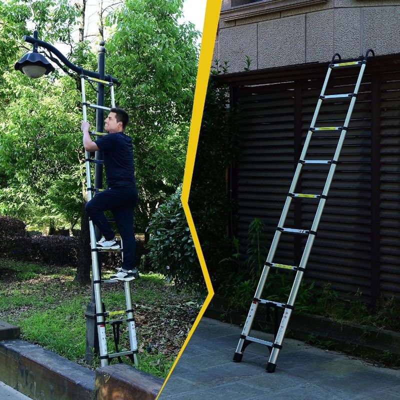 Triangular Foot Maximu 2 Ladder Ladder Ladder Telescopic 9.5 Hooks Button With Multipurpose Stabilizers And Aluminum Telescopic_voghion.com