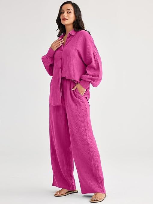 Women's Clothing Fashion Suits Loose Casual Tops Wide Leg Pants Cotton And Linen Two Piece Suits For Women_voghion.com