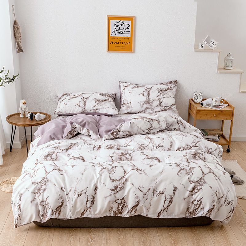 Luxury Marble Print Duvet Cover Set - 3/4 Piece Brushed Polyester Bedding With Pillowcases Minimalist Solid Color Design For Queen/King Size_voghion.com