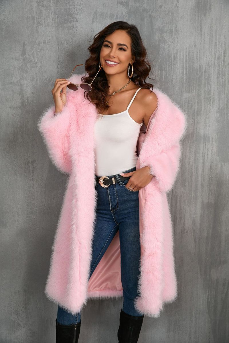 Women's Clothing Women’s Longline Faux Fur Coat – Plush Fox-Like Collar, Oversized Blazer Style, Warm Winter Jacket (Purple/Taupe/Pink, S-XXXL)_voghion.com