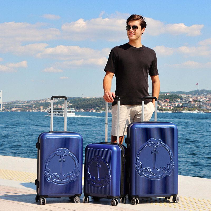 Biggdesign Ocean Hardshell Spinner Luggage Set, Navy Blue, 3 Piece_voghion.com
