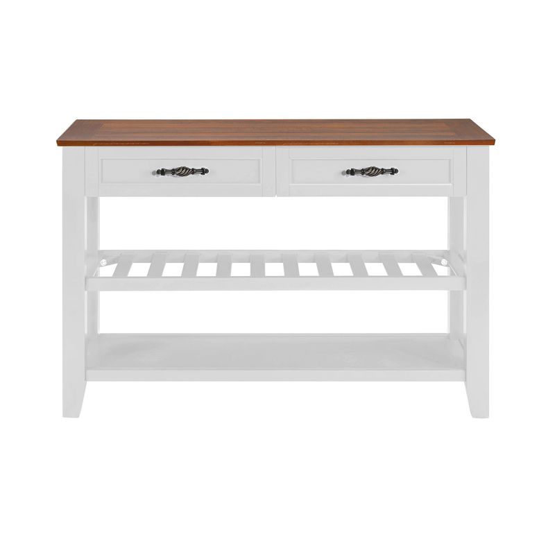Retro Design Console Table With Two Open Shelves, Pine Solid Wood Frame And Legs For Living Room_voghion.com