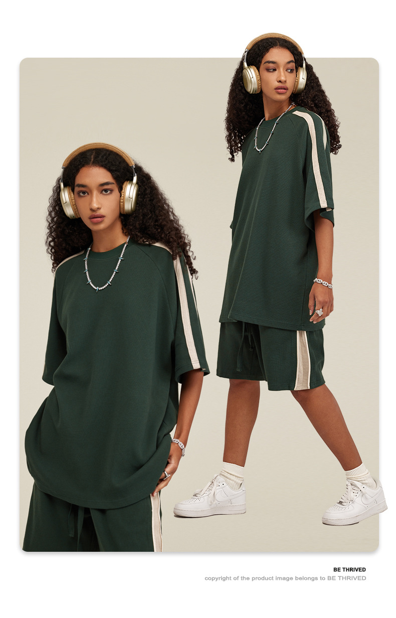 Herrenbekleidung Mode Waffel Farbkontrast große T-Shirt Männer einfarbig Halbarm_voghion.com